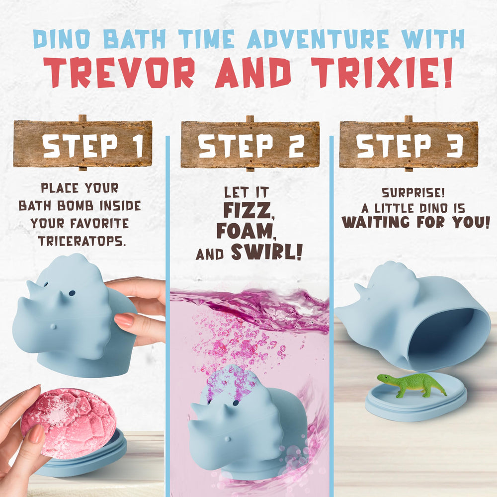 Quack Quack Moo dinosaur egg bath bomb reveals a toy during tub time