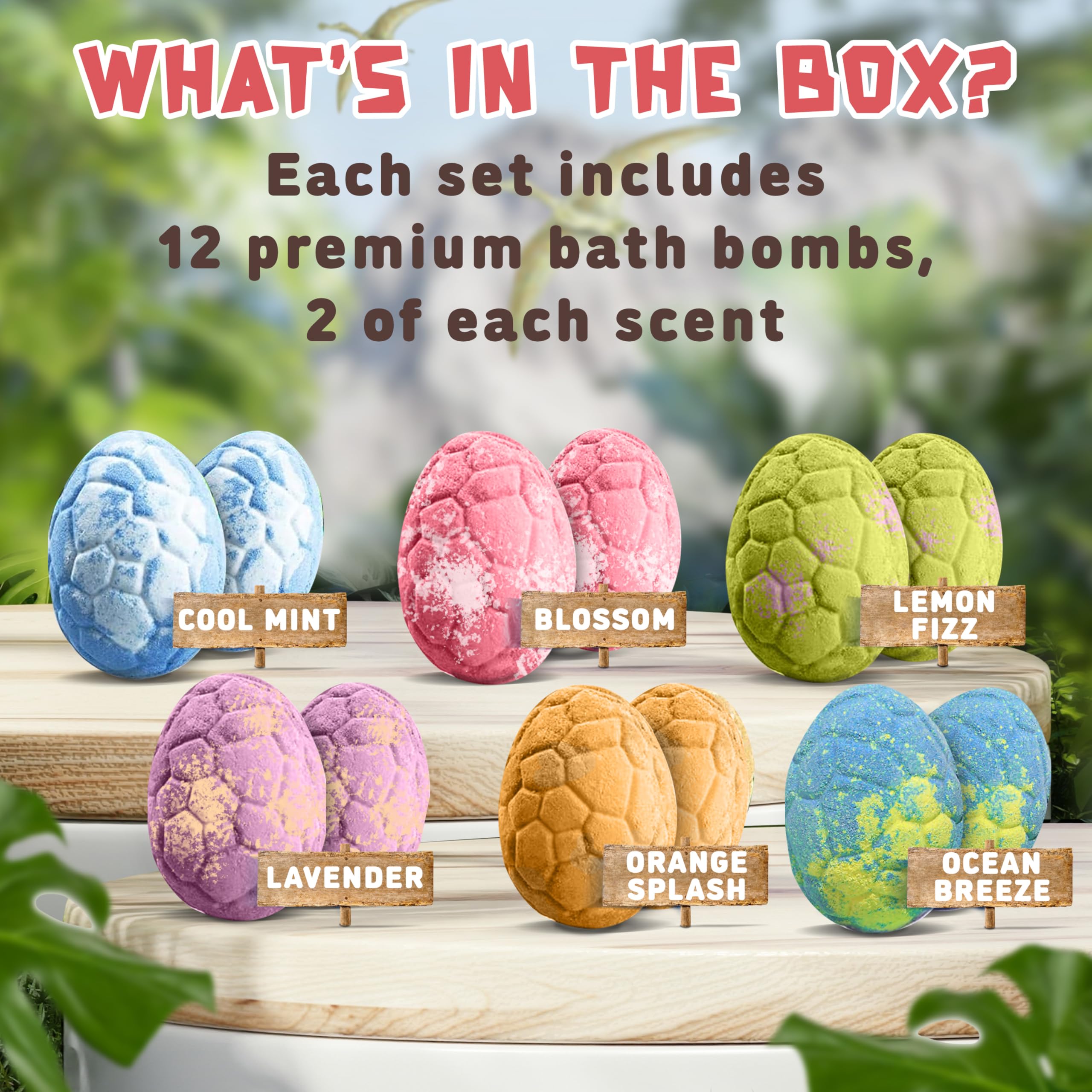Quack Quack Moo organic dino bath bombs soften skin while fizzing