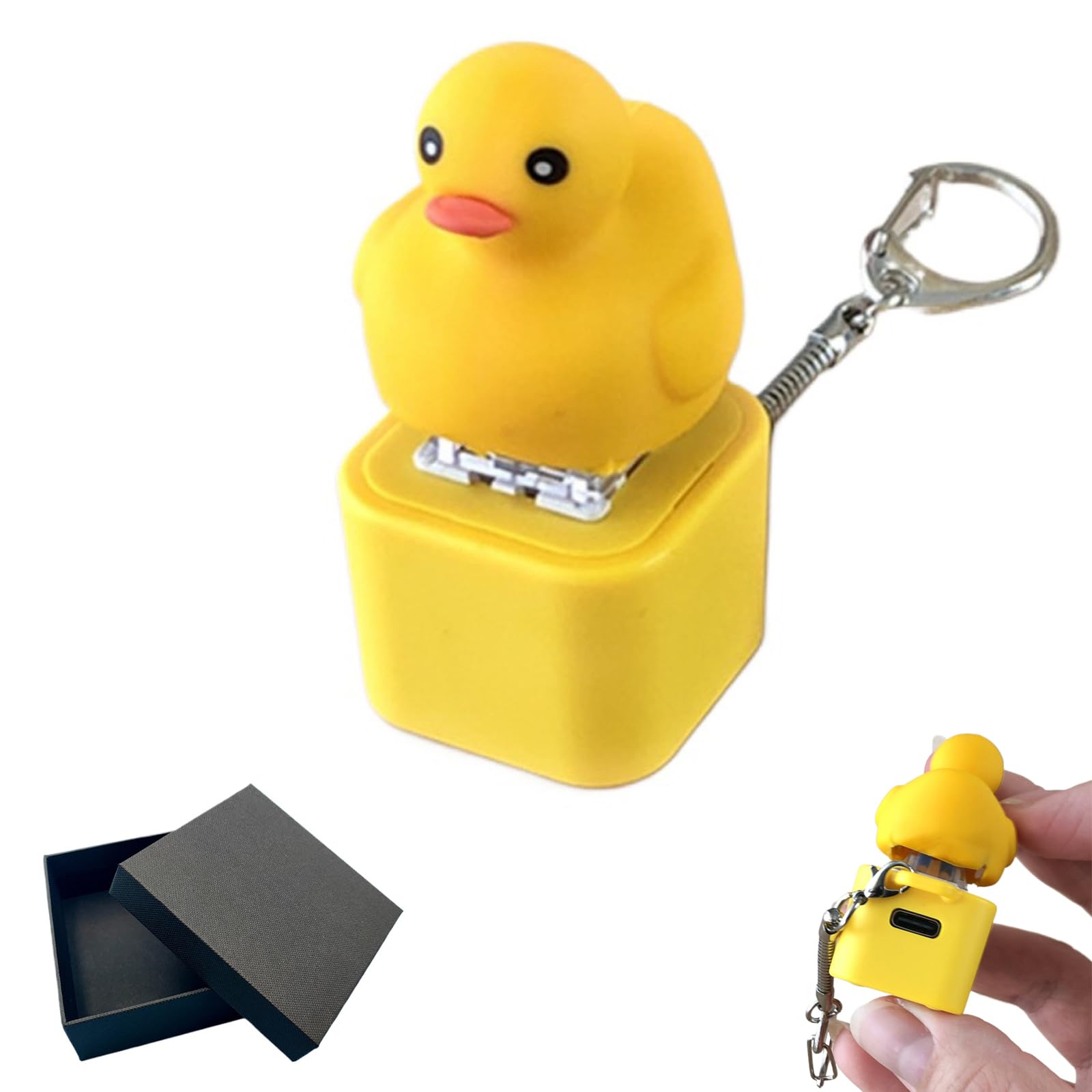 Quacking Duck keychain front view with bright colors for mood lift.
