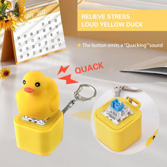 Quacking Duck keychain lights illuminated during press for visual cue.