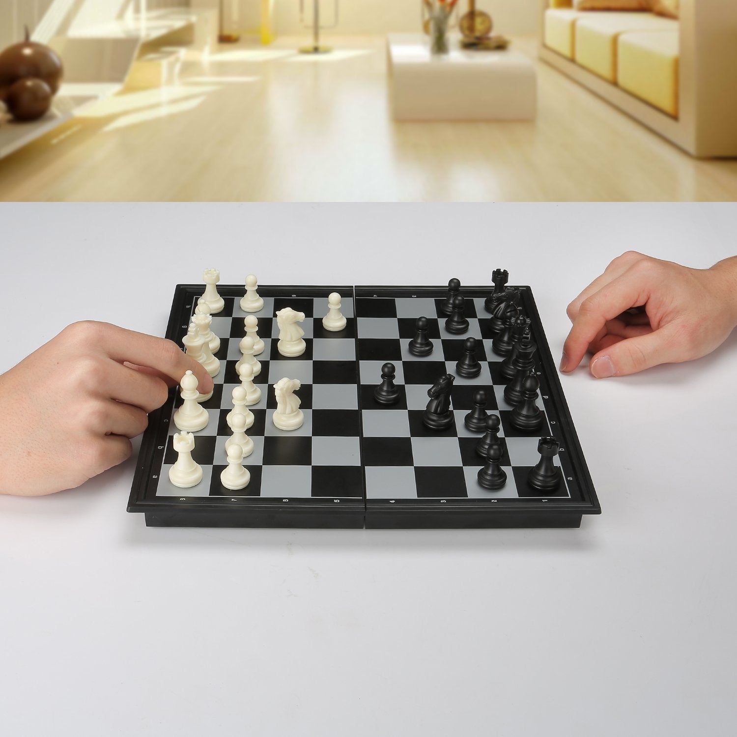 On-the-go chess session with QuadPro set during travel