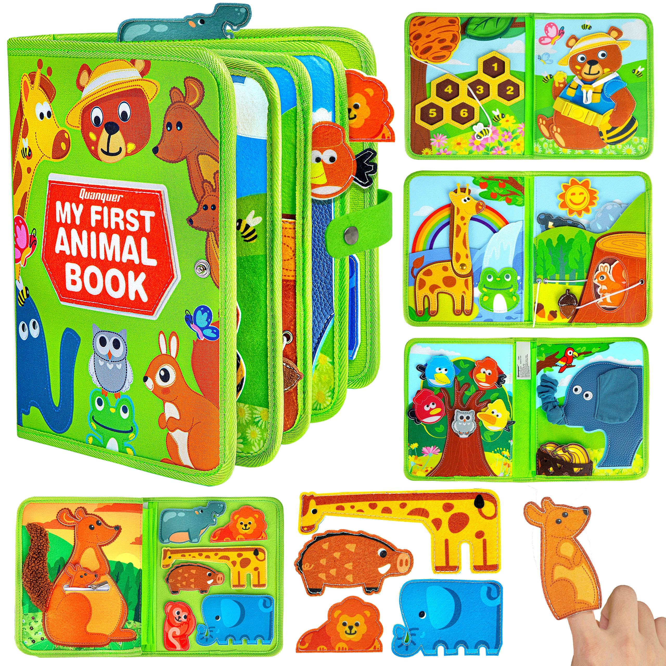 Quanquer Animal Busy Book front cover invites exploration with bright animal-themed artwork.