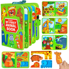 Quanquer Animal Busy Book front cover invites exploration with bright animal-themed artwork.