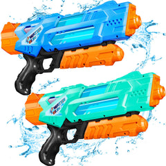 Quanquer Super Water Guns 2Pack blue-green front view for backyard battles.