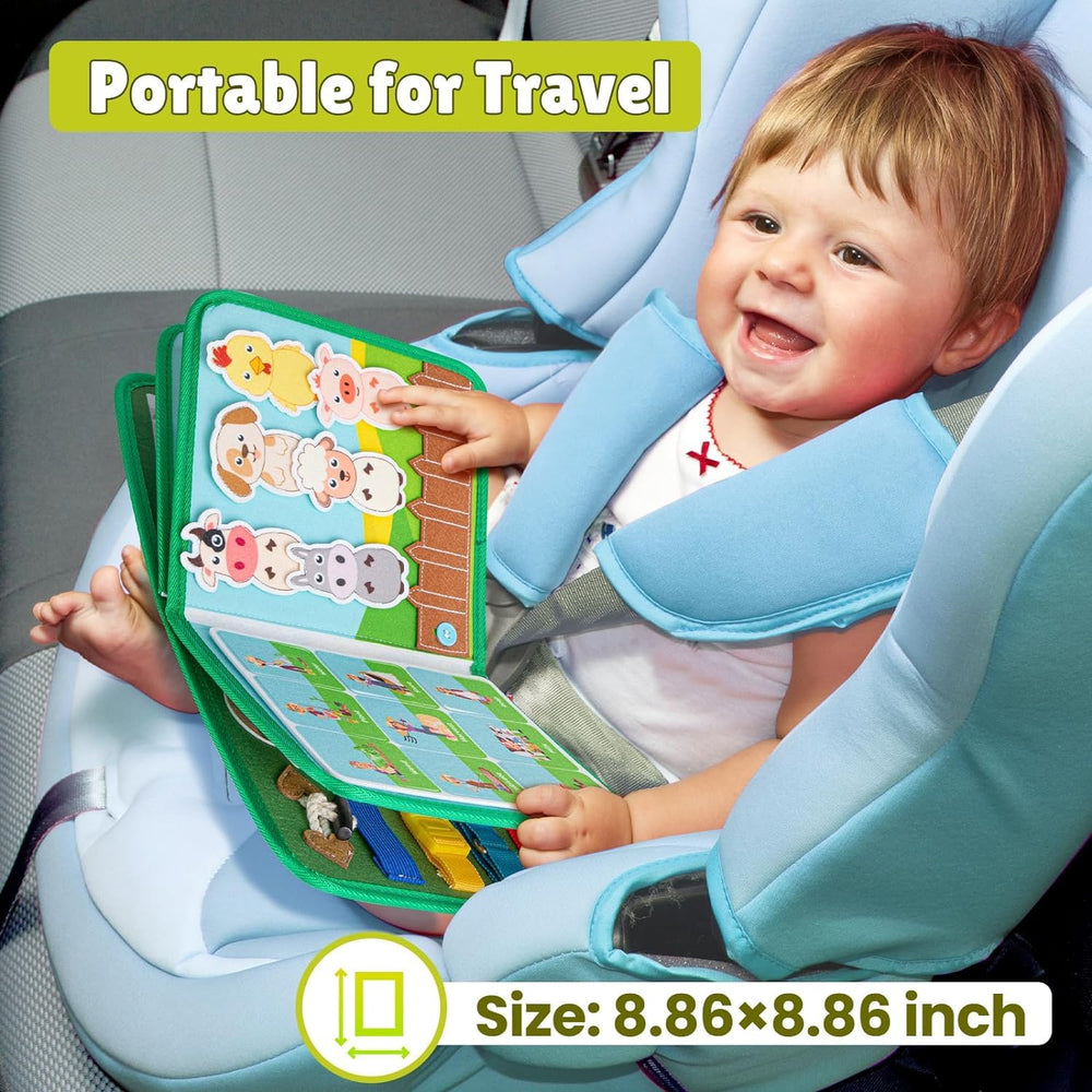  Quanquer travel-friendly busy board fits in bags for plane or car entertainment.