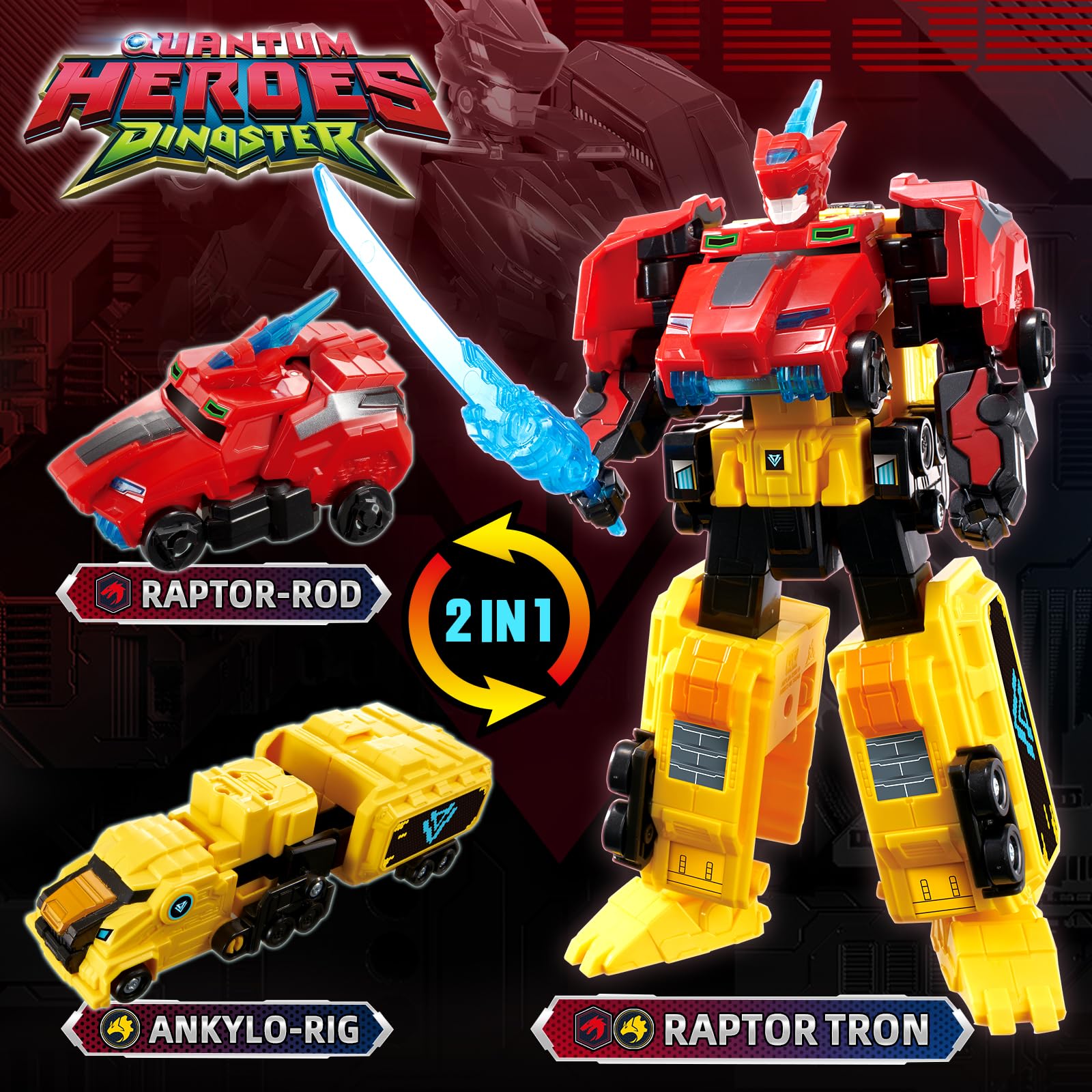Quantum Heroes DINOSTER Raptor Tron robot back view for action poses and play.