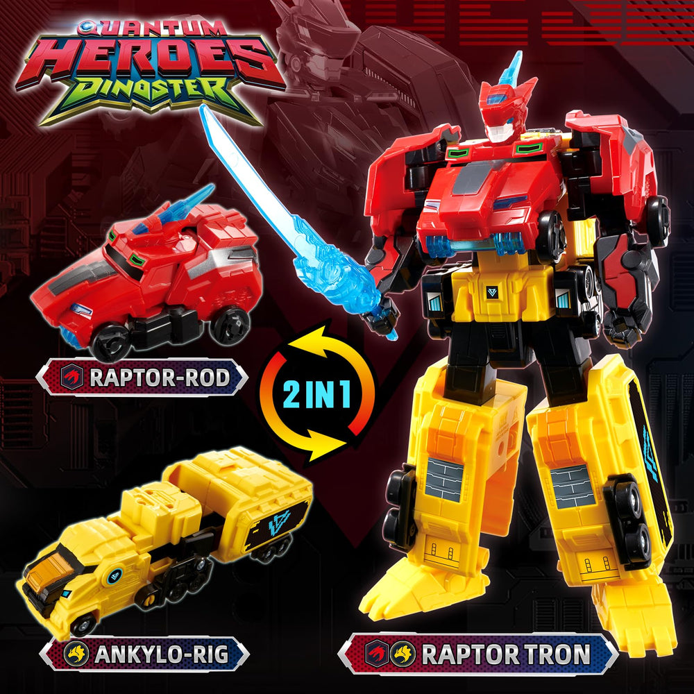 Quantum Heroes DINOSTER Raptor Tron robot back view for action poses and play.