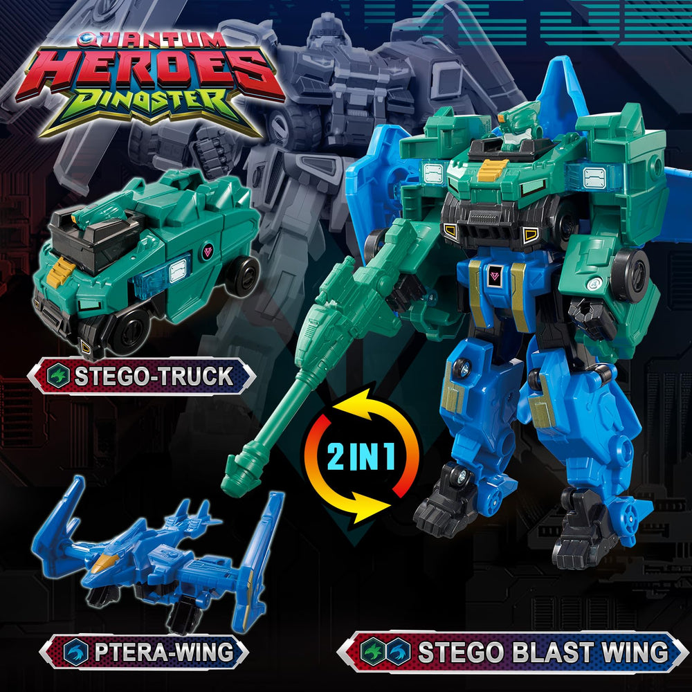 Quantum Heroes Dinoster Stego Blast Wing back view, showcasing sturdy build.