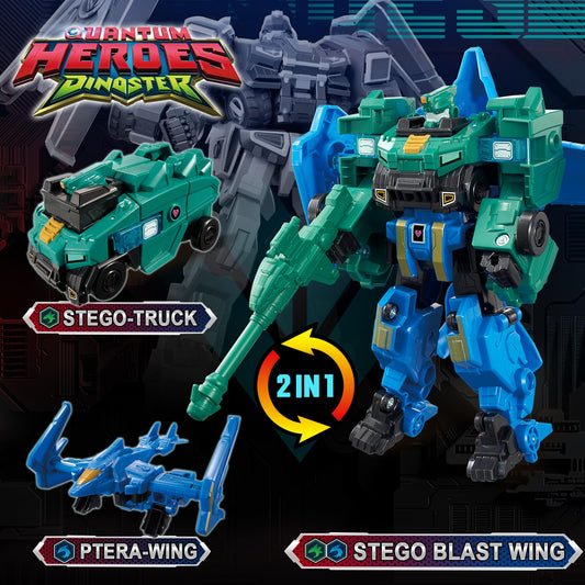 Quantum Heroes Dinoster Stego Blast Wing back view, showcasing sturdy build.