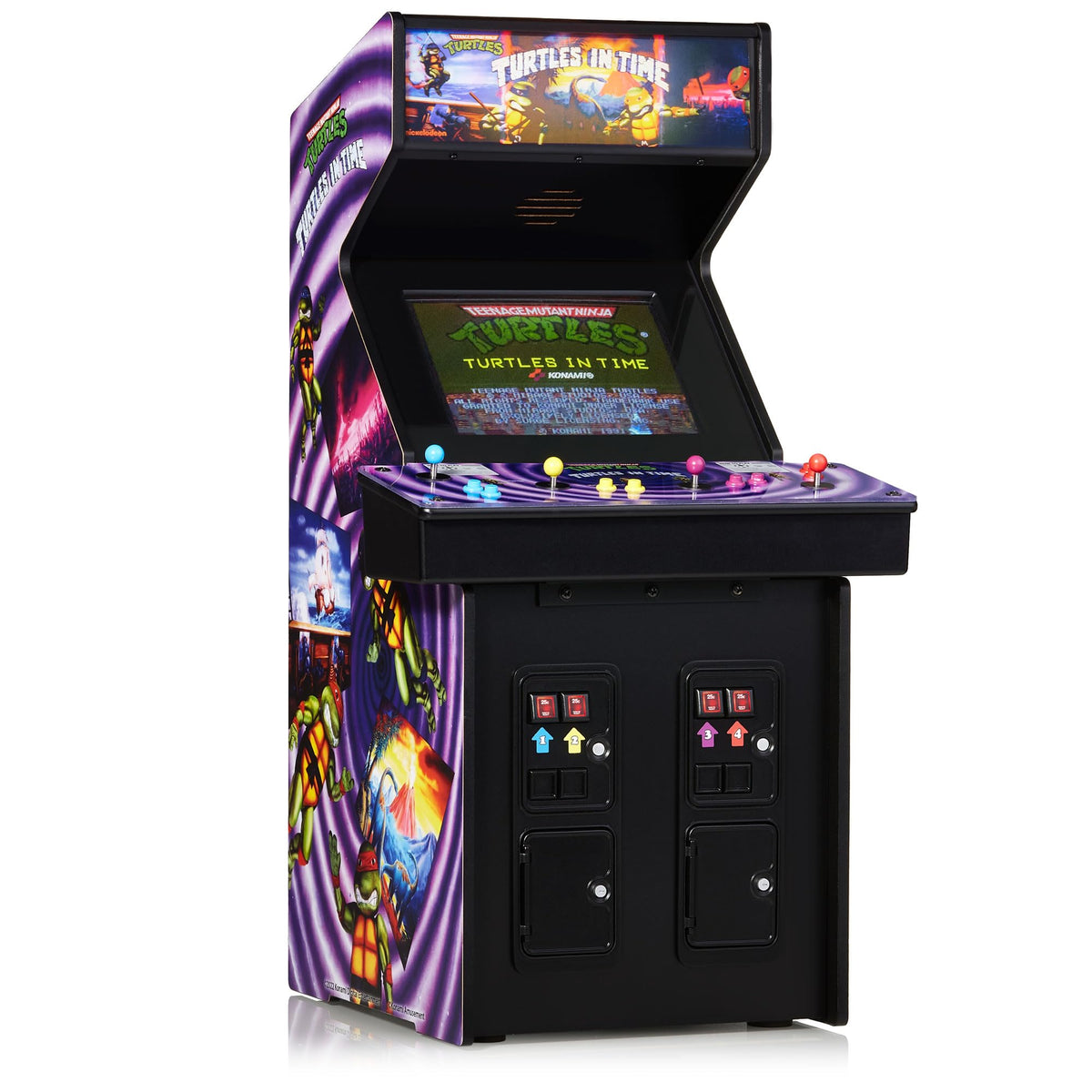 Quarter Arcades TMNT 1/4-scale mirror screen delivers authentic visuals for retro gaming sessions.
