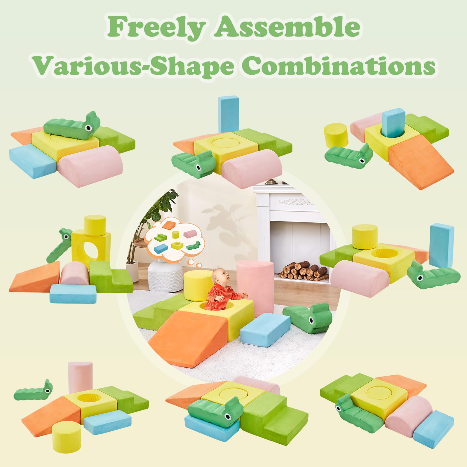 QUCHI foam climbing blocks closeup showing soft surface and no sharp edges for gentle exploration.