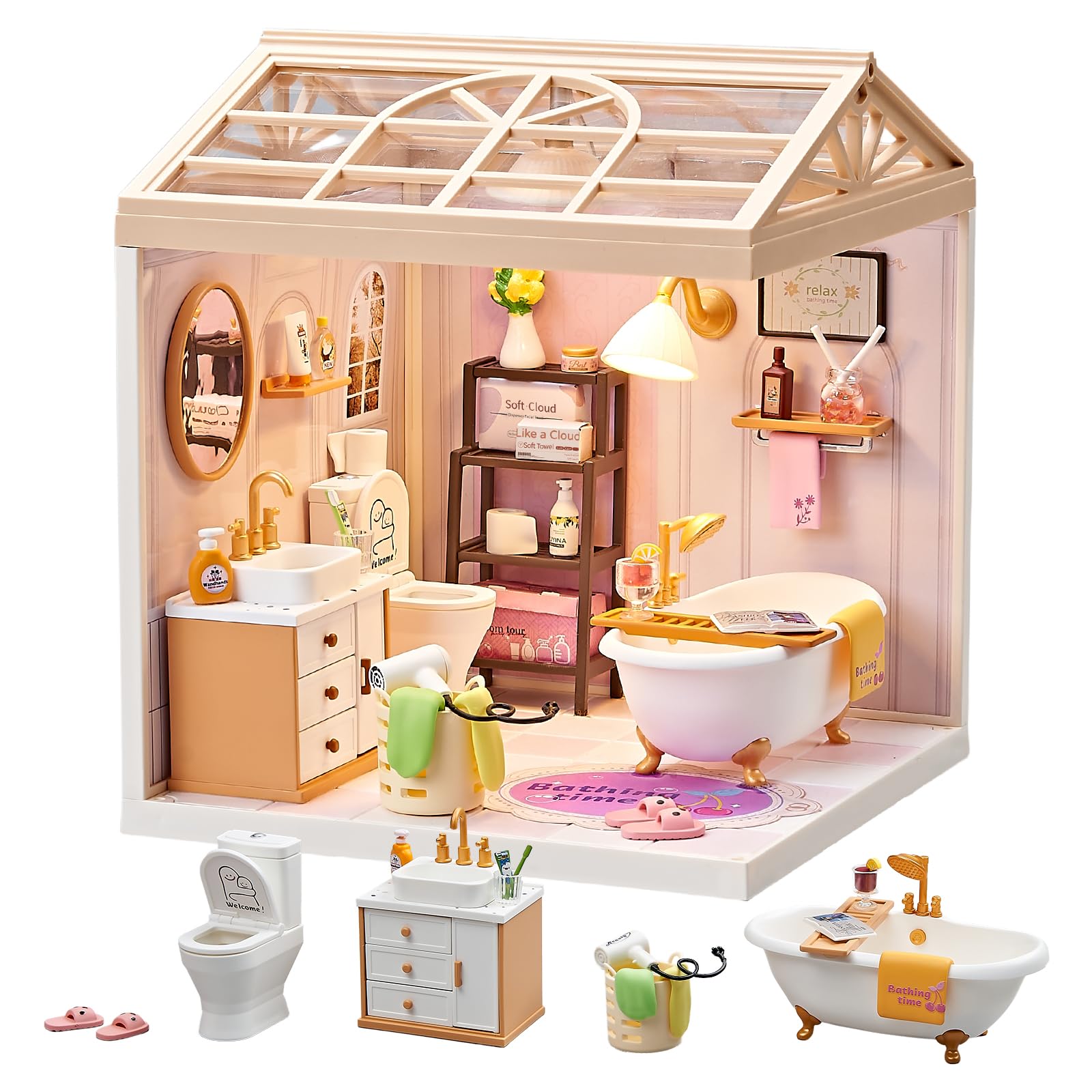 Qudify DIY bathroom kit in 1:24 scale for realistic dollhouse displays.
