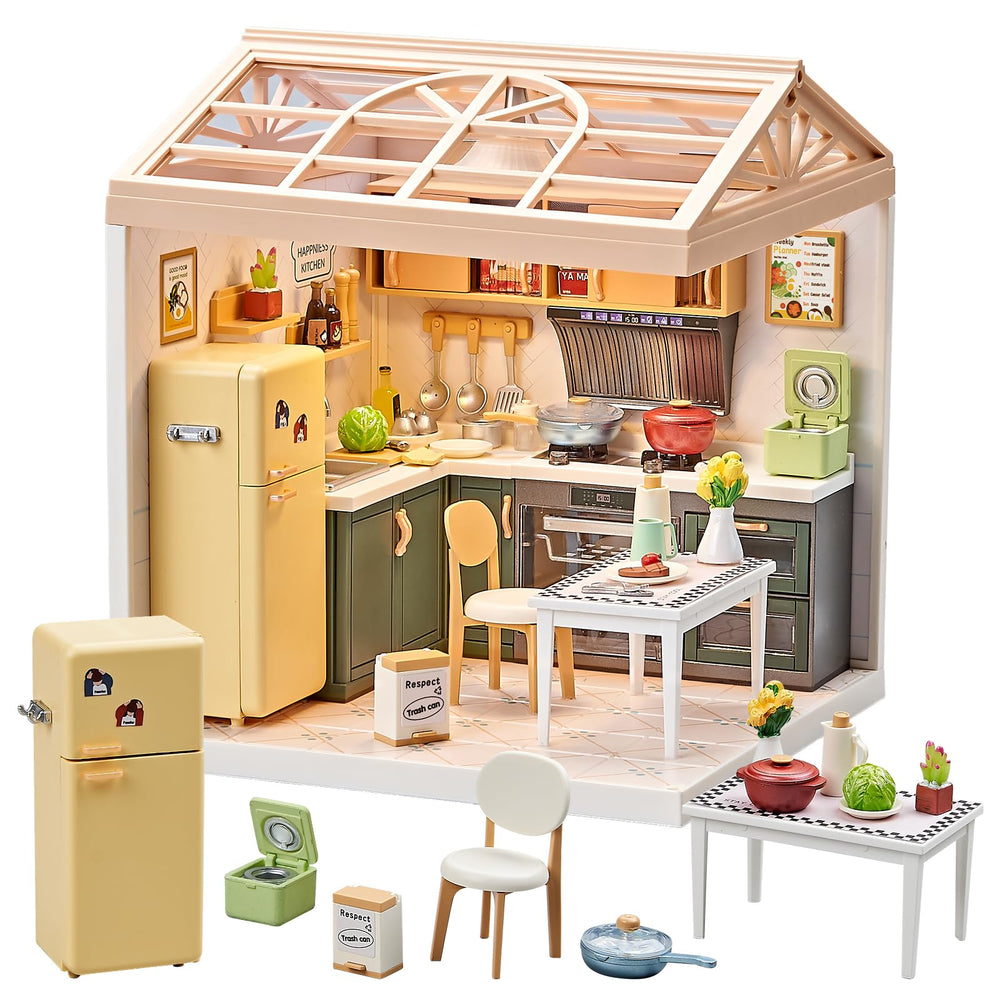Qudify miniature kitchen kit with LED-lit stove for realistic display and play
