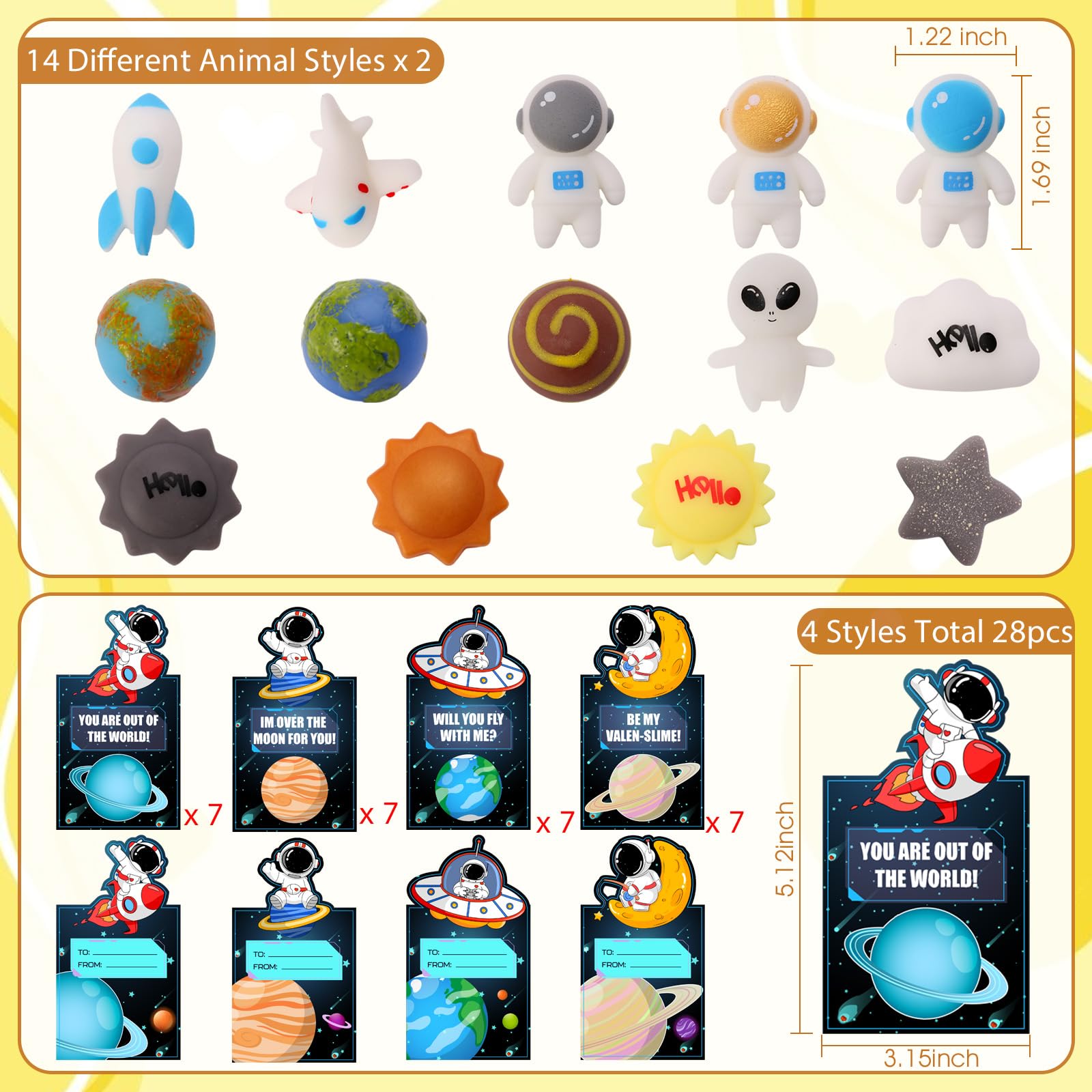 Qudoustar valentines cards space designs paired with mochi for classroom exchanges