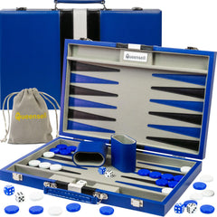 Queensell backgammon board closed, compact for travel and easy storage.