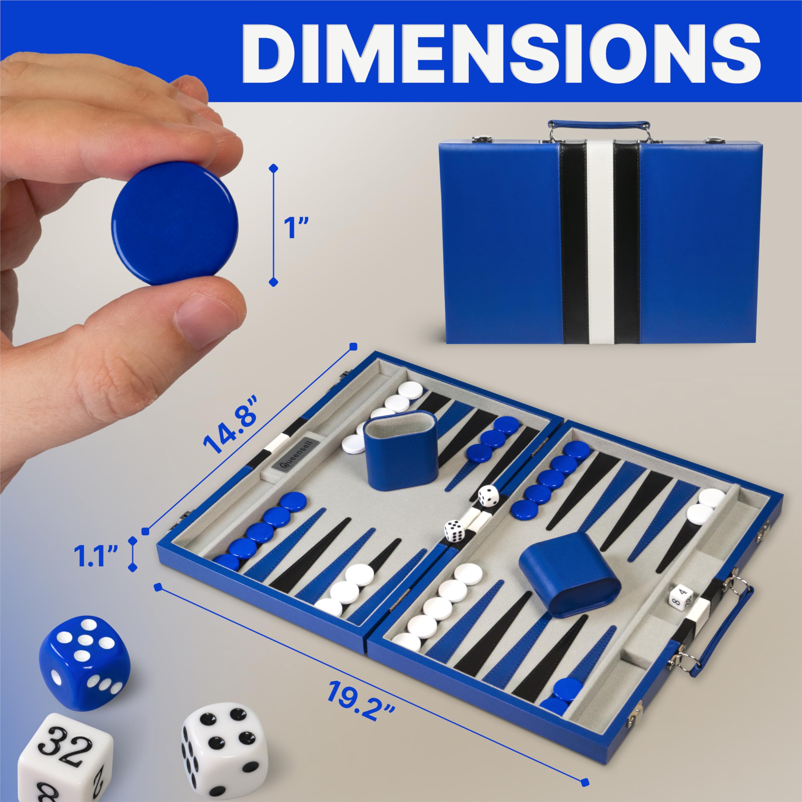 Queensell backgammon dice cups, sturdy and convenient for on-the-go rolling.