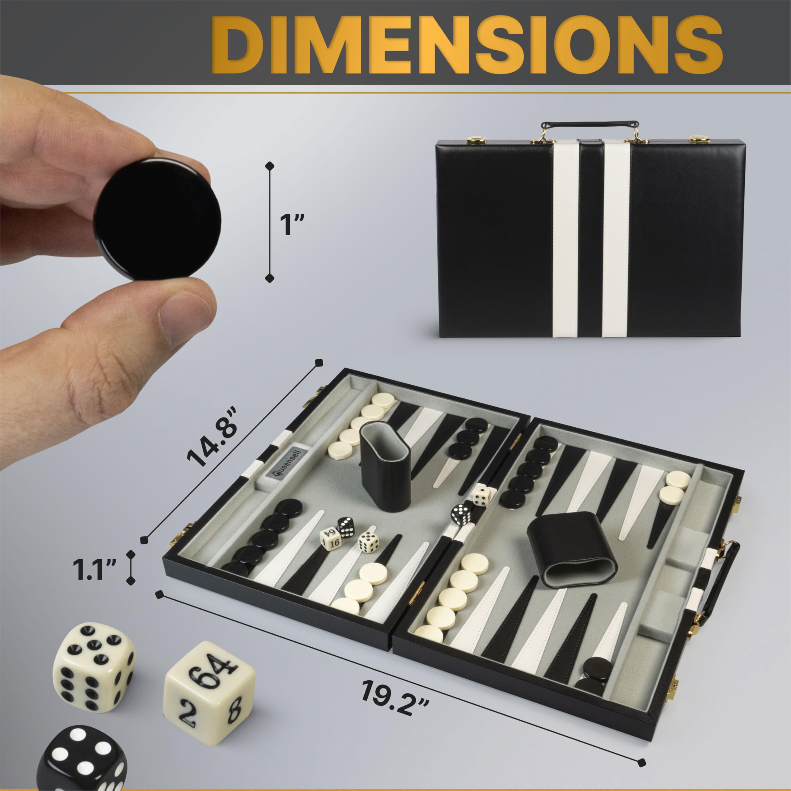 Queensell backgammon four dice ready for quick rolls.