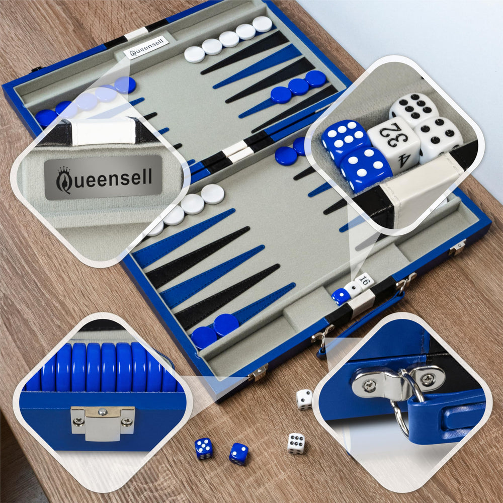 Queensell backgammon PU leather exterior, premium look and durable cover.