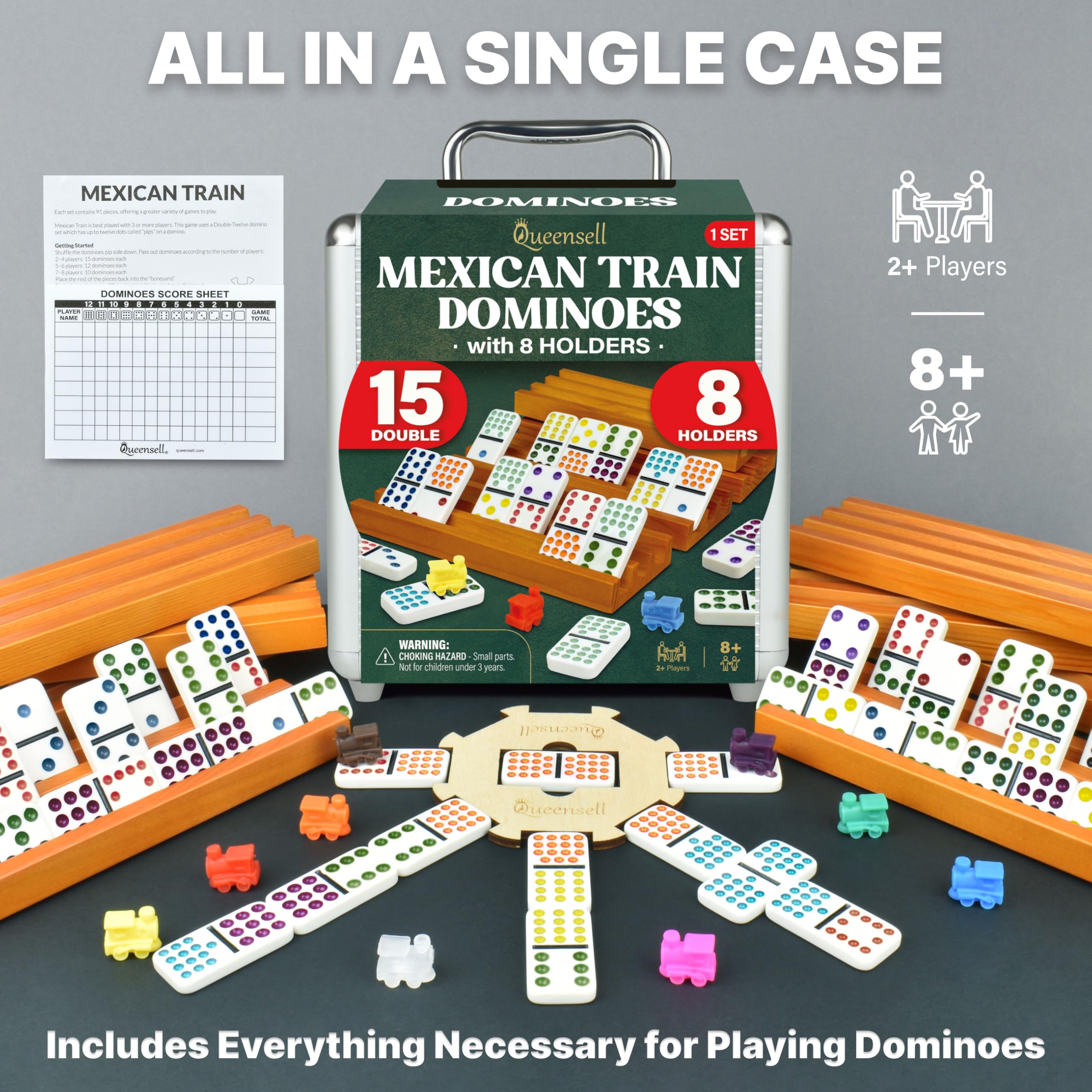 Queensell complete Mexican Train set packaged for gift-ready nights.