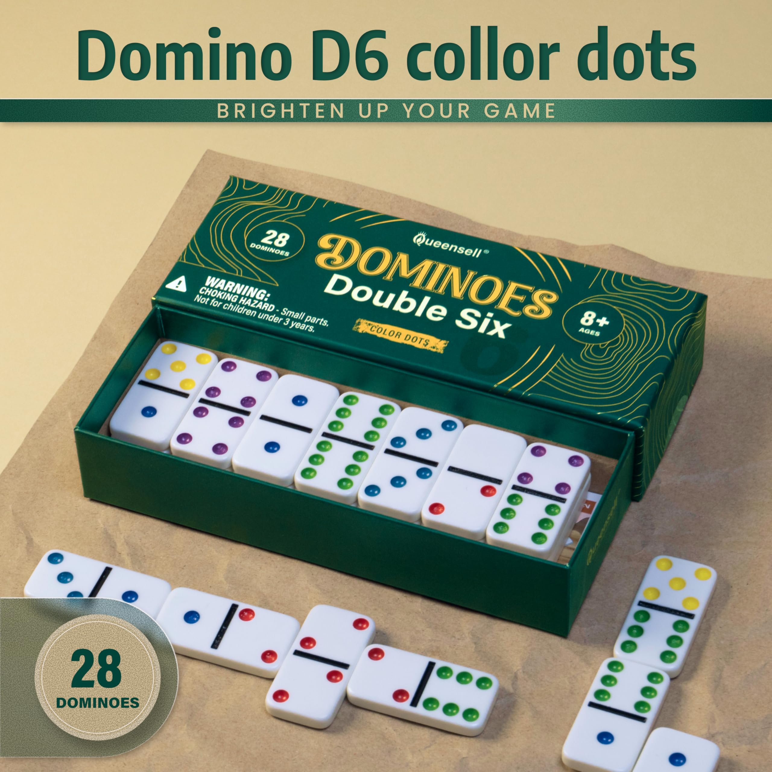 Queensell dominoes double six set with vibrant dots for quick matching