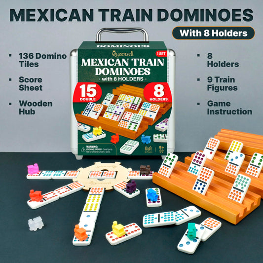 Queensell double-15 domino tiles with dots for classic play.