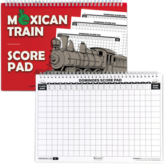 Queensell extra-large Mexican Train score pad front view for easy round tracking.