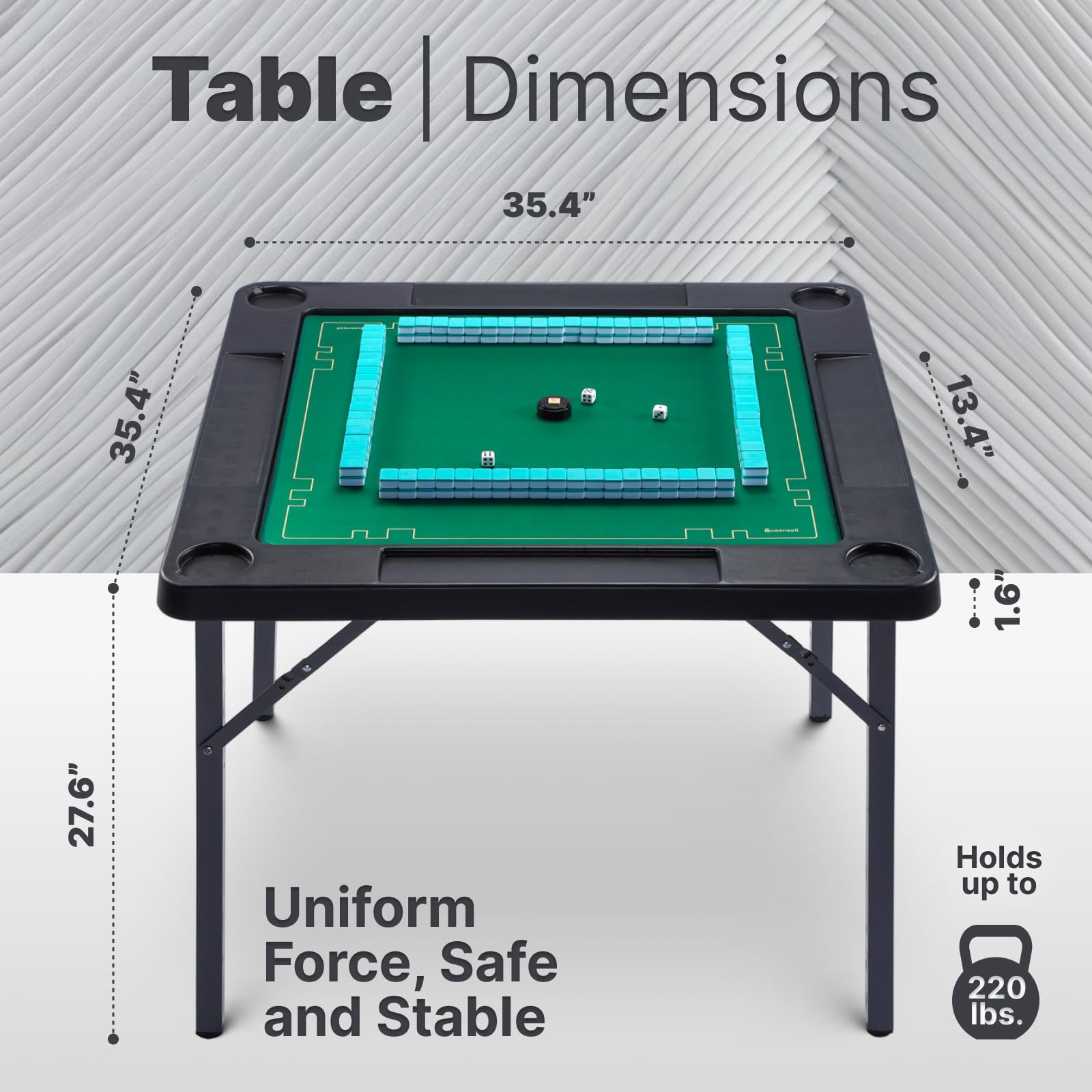Queensell folding game table showing sturdy legs and secure setup