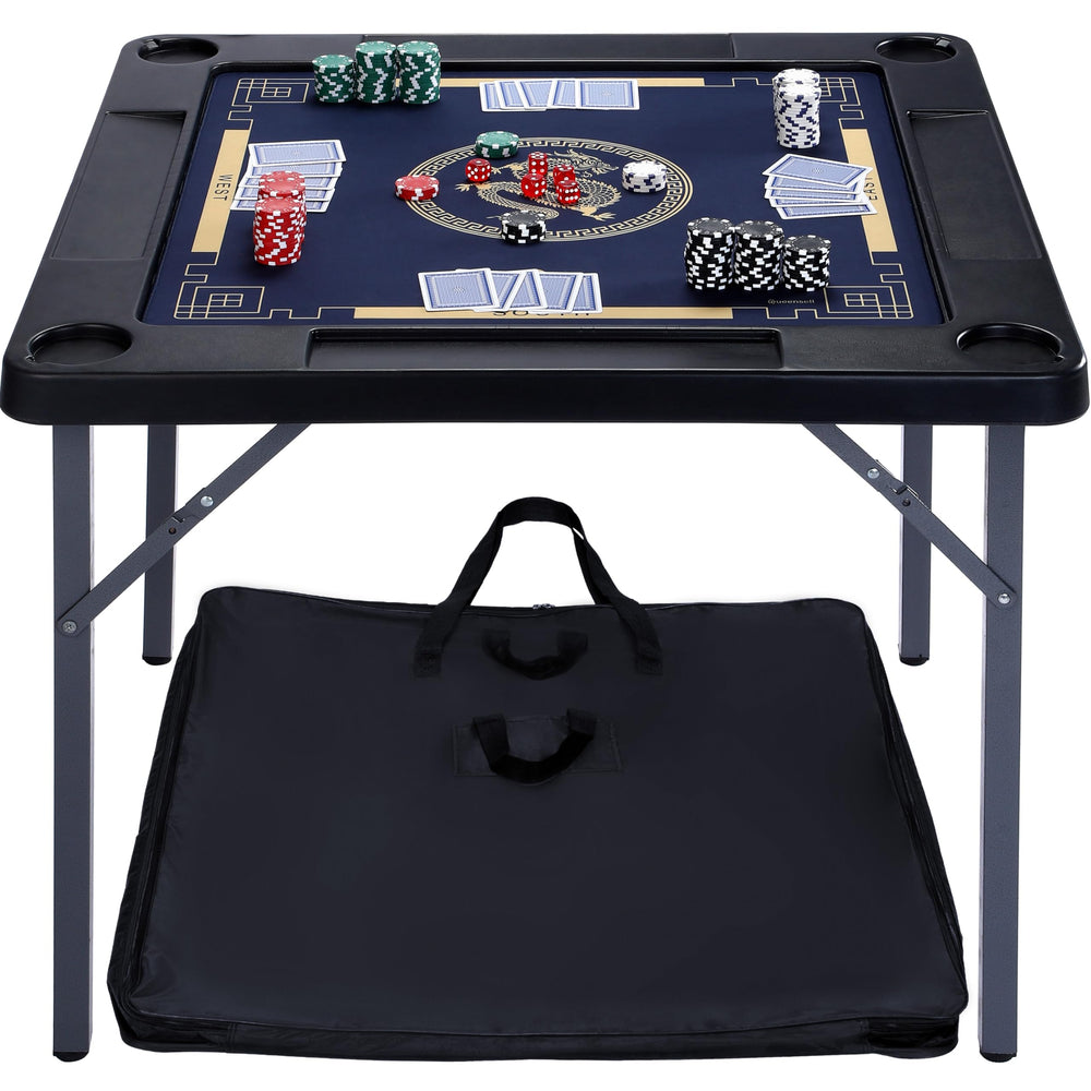 Queensell folding game table top view with dual-sided mat for versatile play