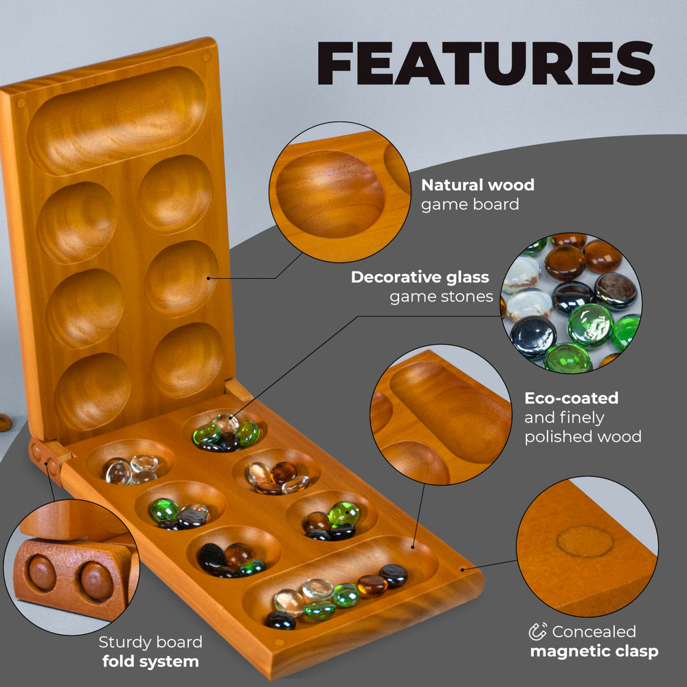 Queensell Mancala 56 glass pebbles shine for colorful, tactile play.