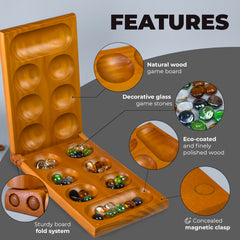 Queensell Mancala 56 glass pebbles shine for colorful, tactile play.