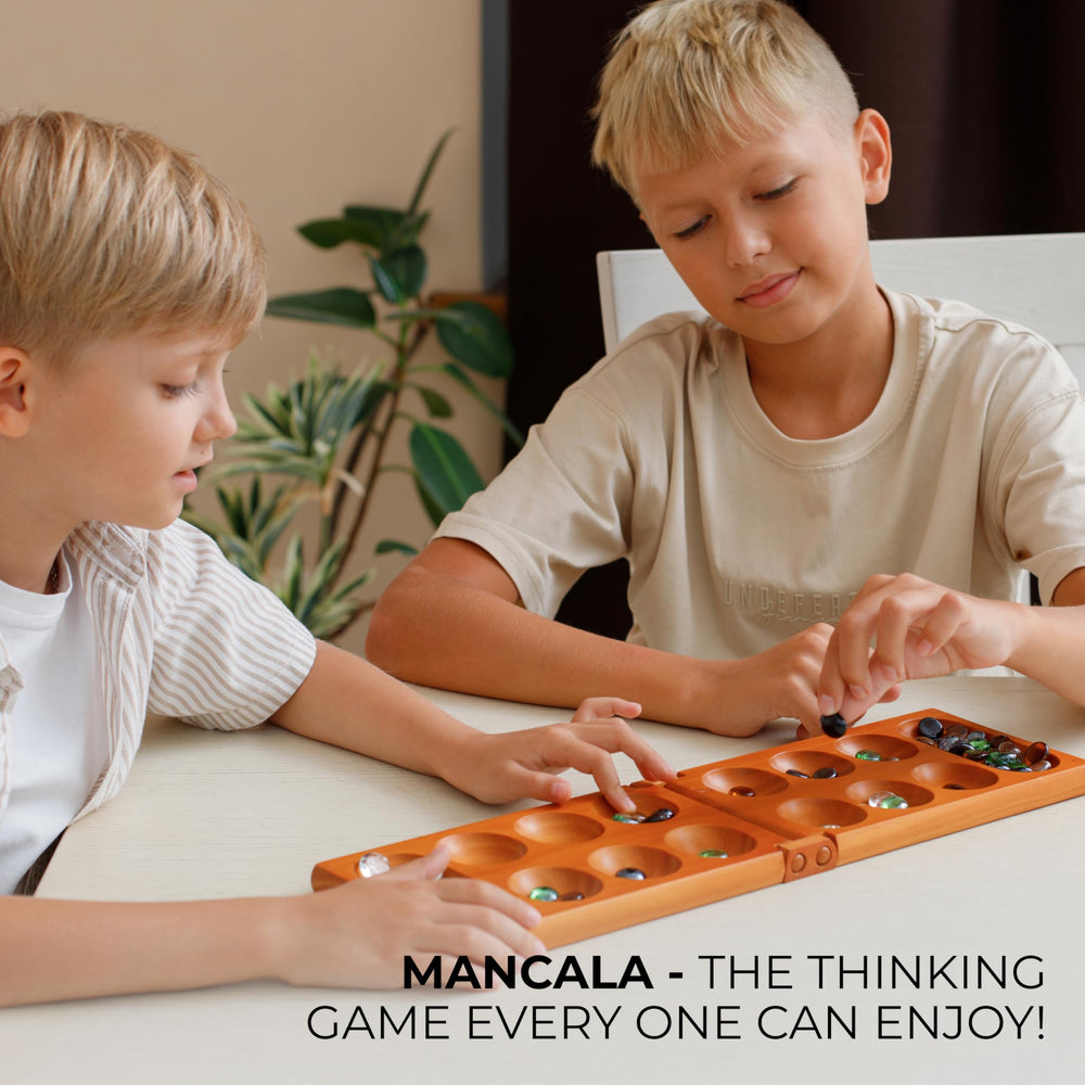 Queensell Mancala board shows 14 pockets for strategic moves.