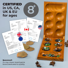 Queensell wooden Mancala features a smooth finish and sturdy hinges.