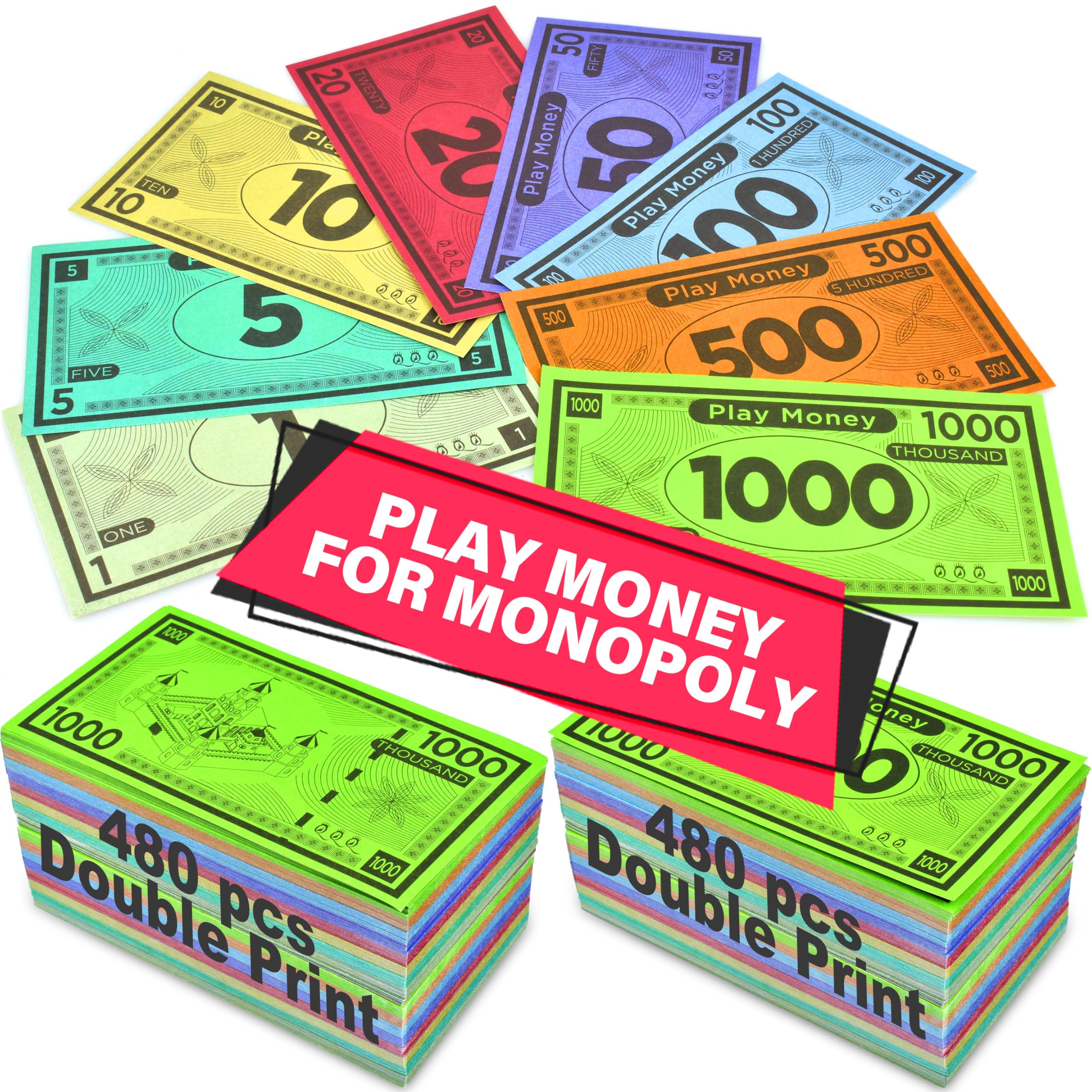 Queensell Play Money full 480-bill pack for ready-to-play learning.
