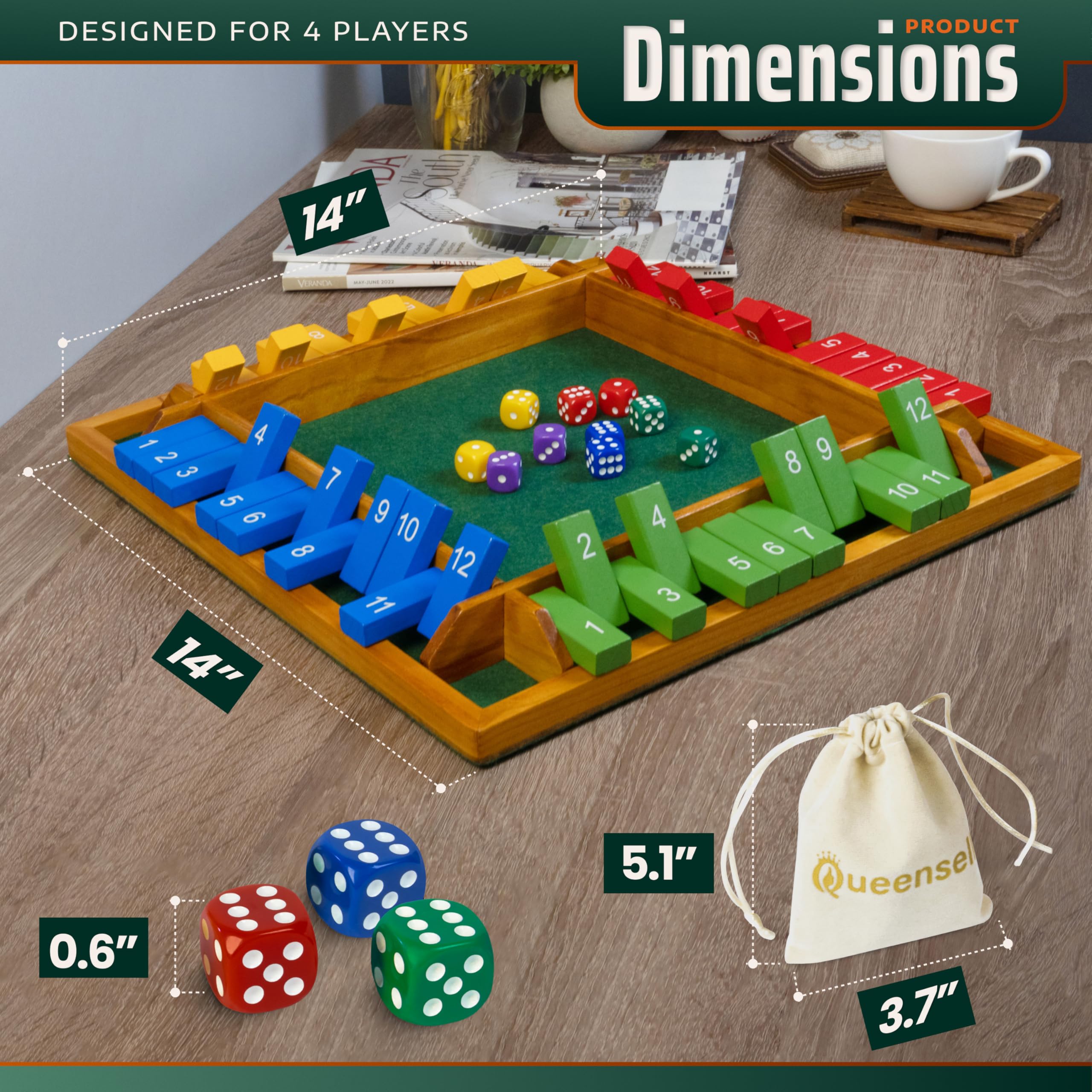 Queensell Shut The Box 12-number layout supports quick decision making.
