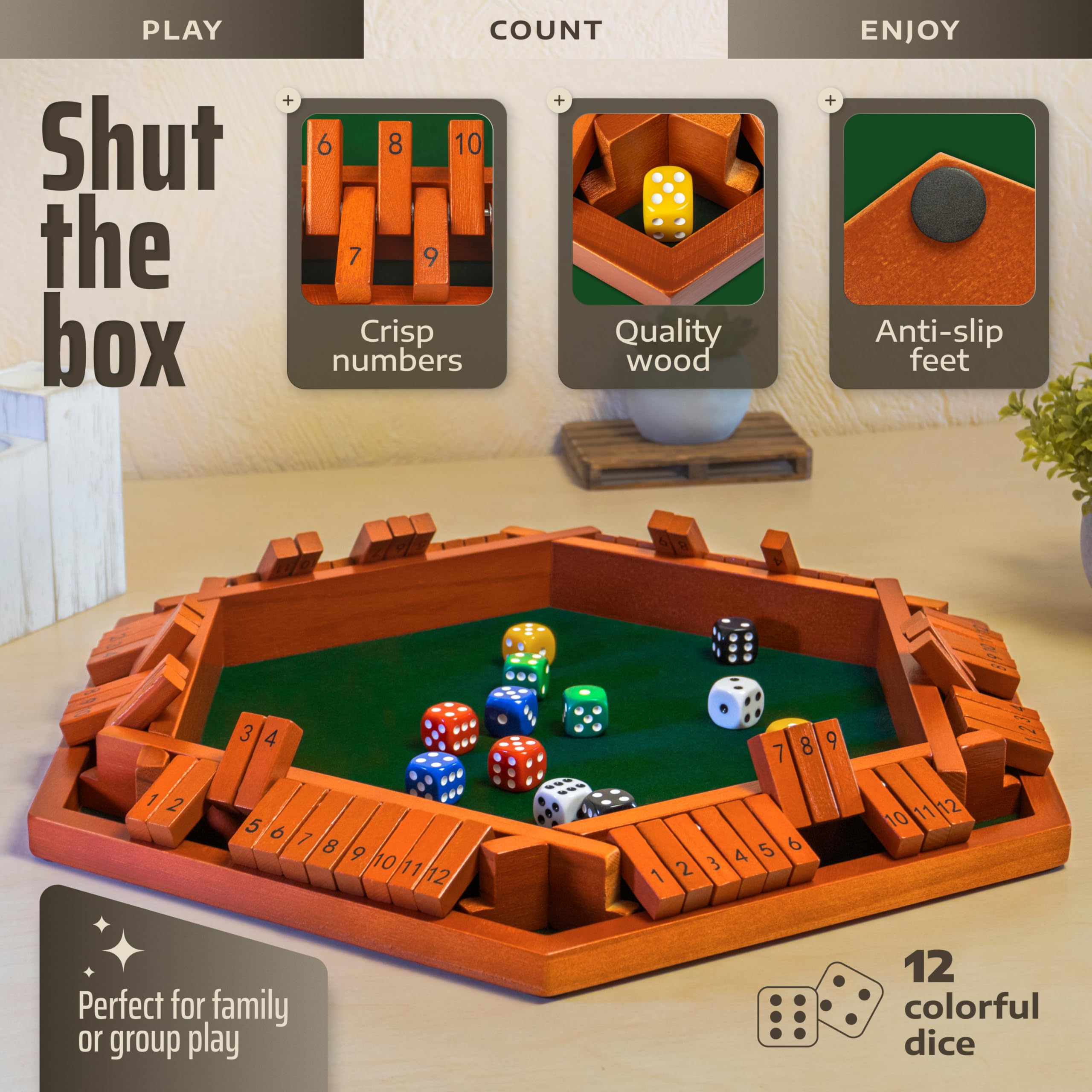 Queensell Shut The Box 6-player setup invites lively, social play for friends and family