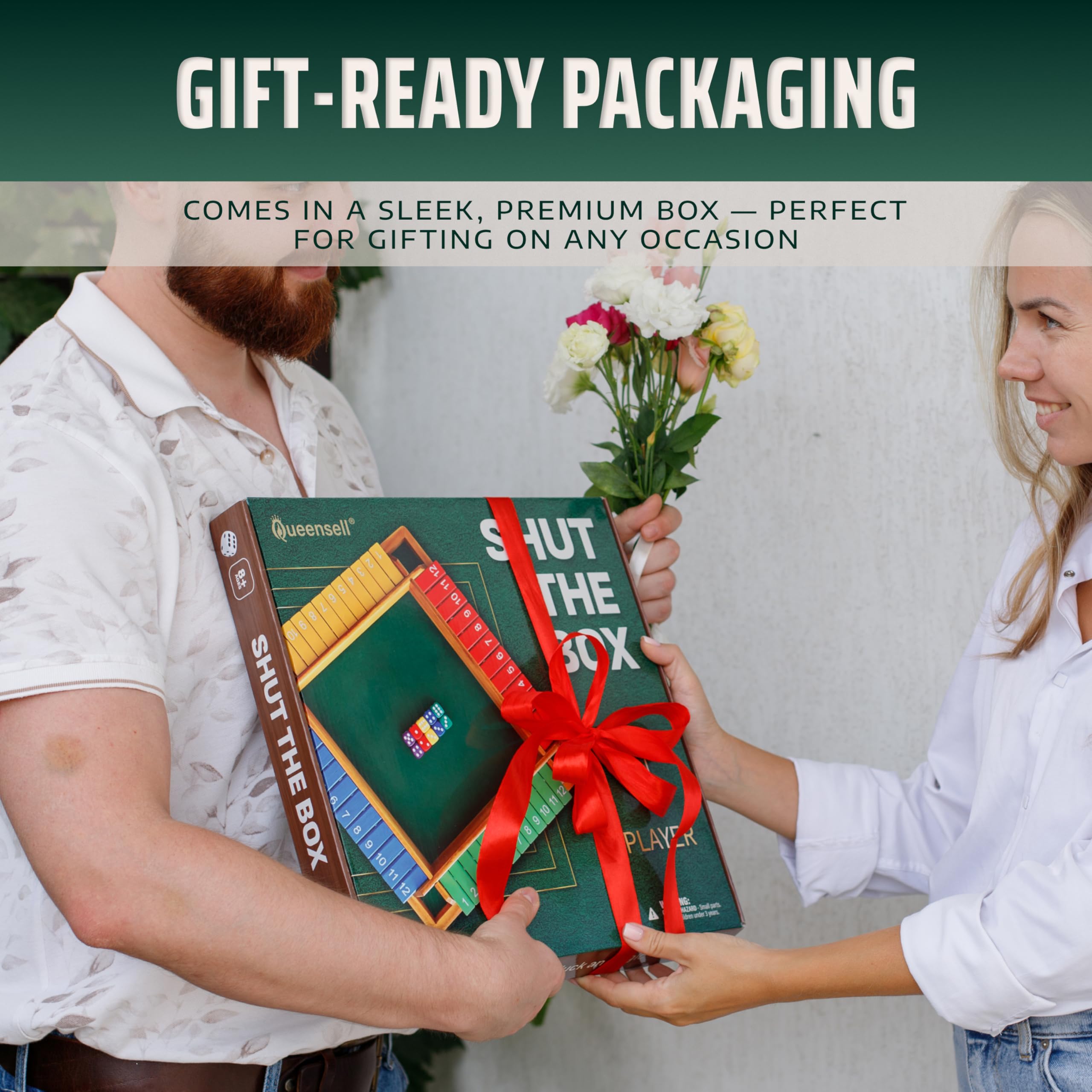 Queensell Shut The Box gift-ready packaging enhances gift appeal.