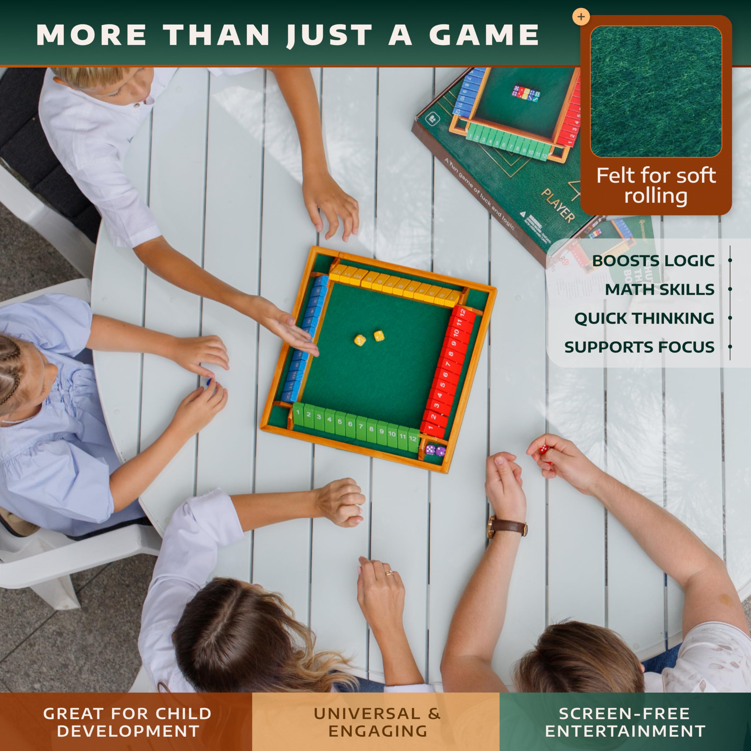Queensell Shut The Box instruction set makes setup easy.