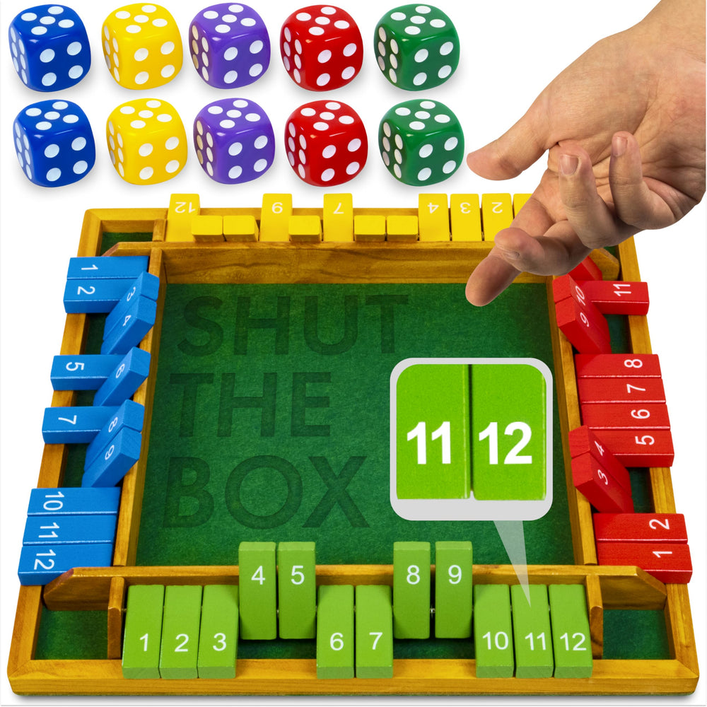 Queensell Shut The Box wooden board 14-inch, ideal for family play.