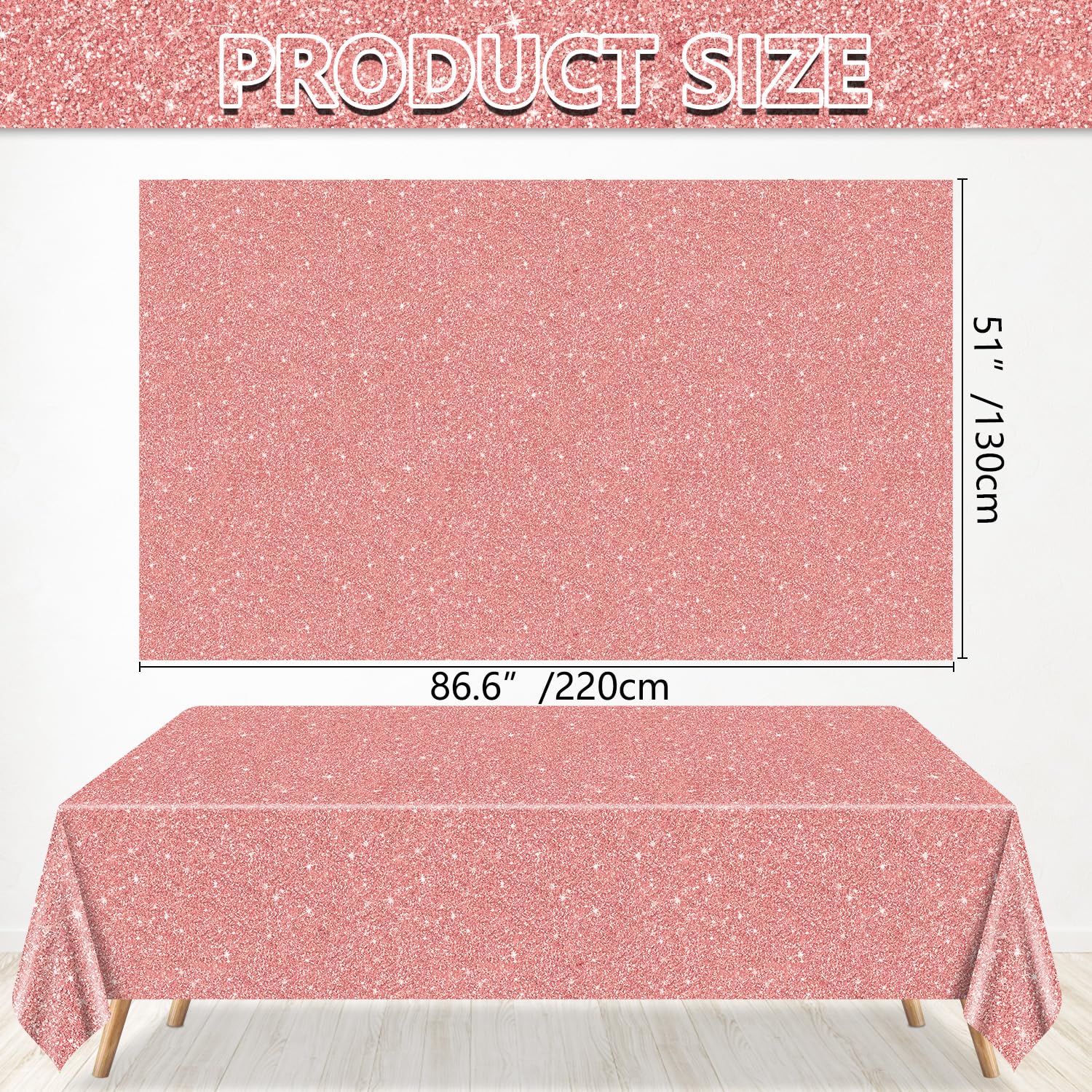 QUERICKY rose gold tablecloth 87x51-inch pack displayed on table