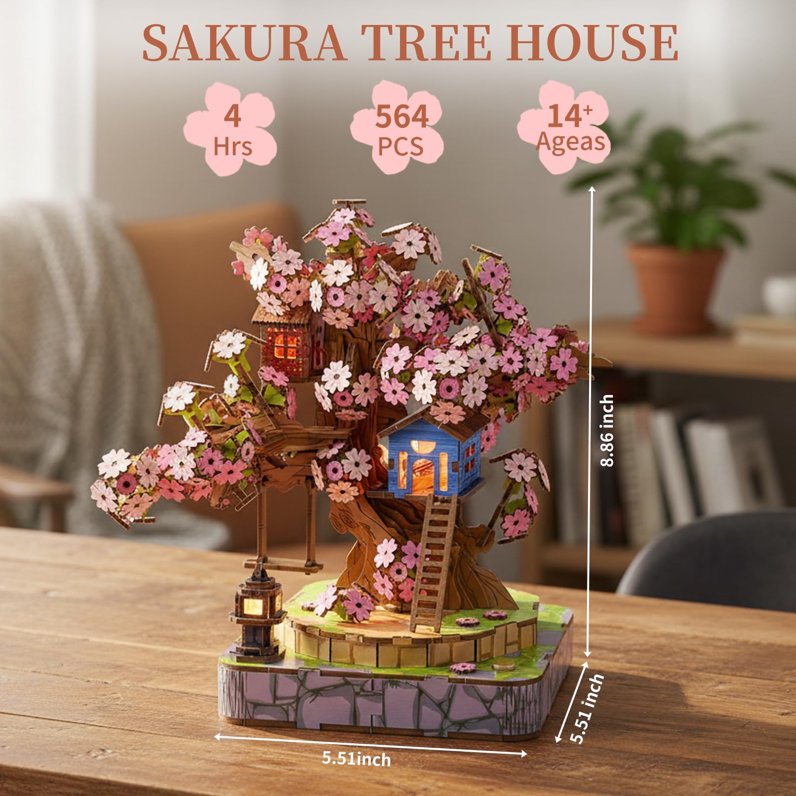 QuesEfflore Sakura Tree House base and path, lifelike display for shelves.