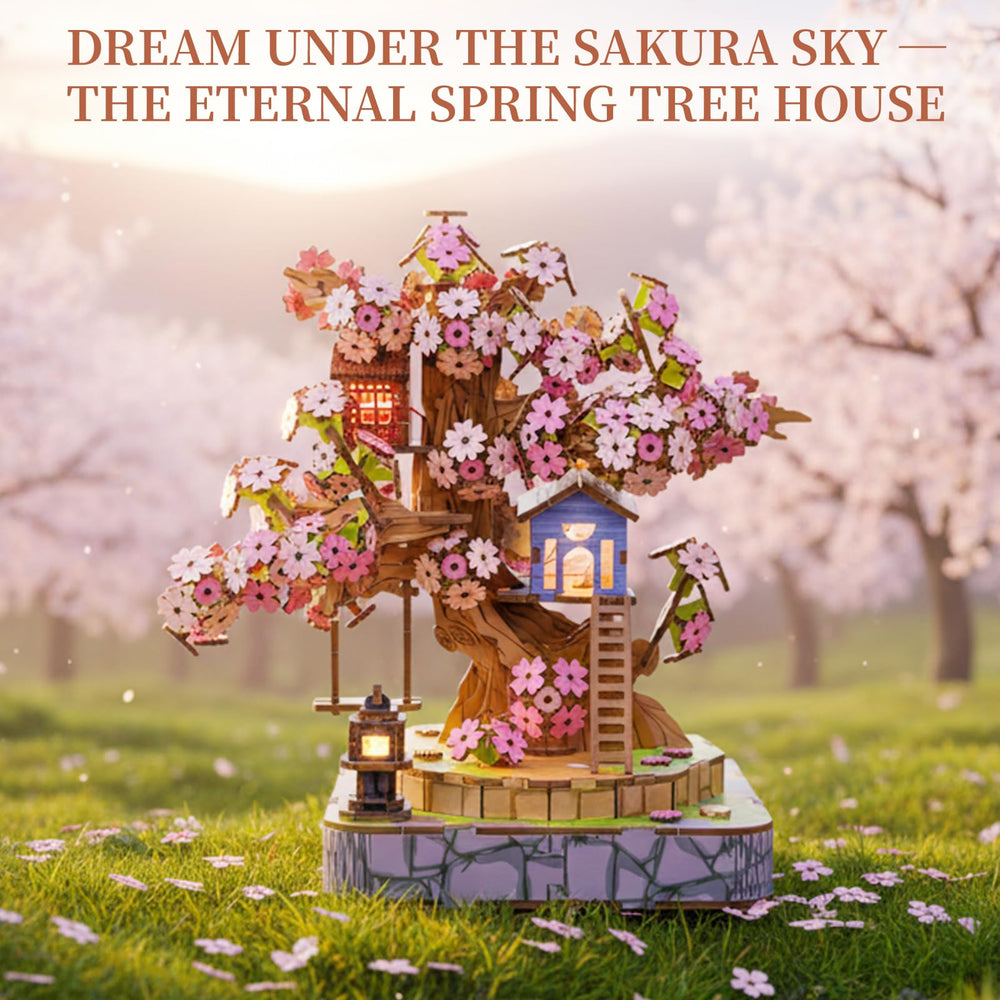 QuesEfflore Sakura Tree House blue cabins, adds serene charm to a study or desk.