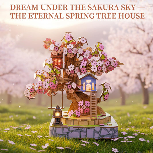 QuesEfflore Sakura Tree House blue cabins, adds serene charm to a study or desk.