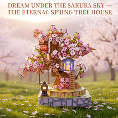 QuesEfflore Sakura Tree House blue cabins, adds serene charm to a study or desk.