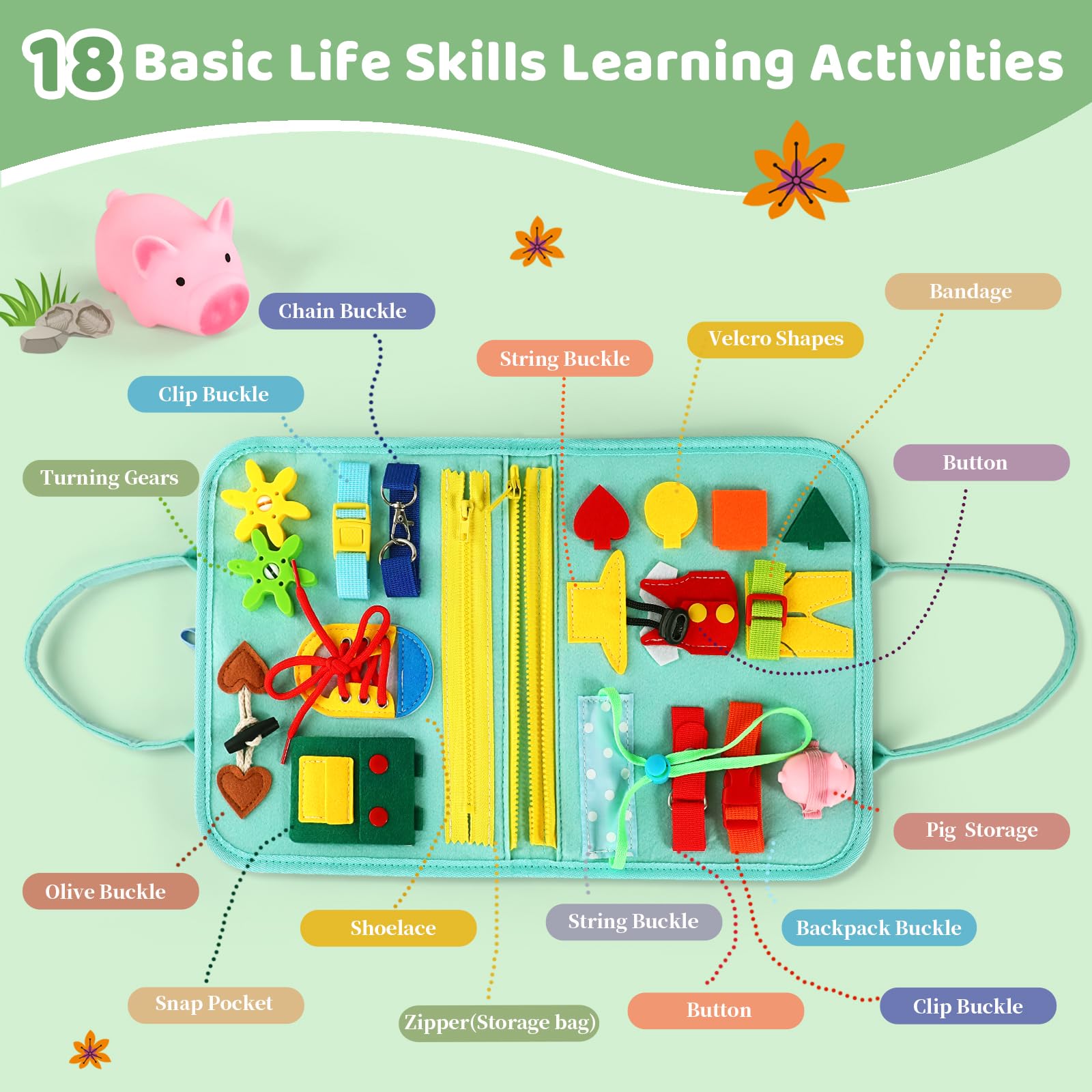 Quiet Flower Busy Board shapes and colors page enhances visual learning.
