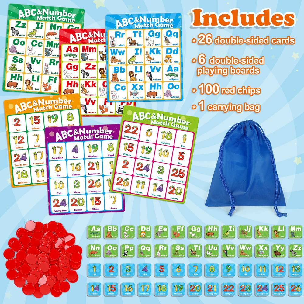 Quilinz Alphabet Bingo boards double-sided for versatile learning activities.