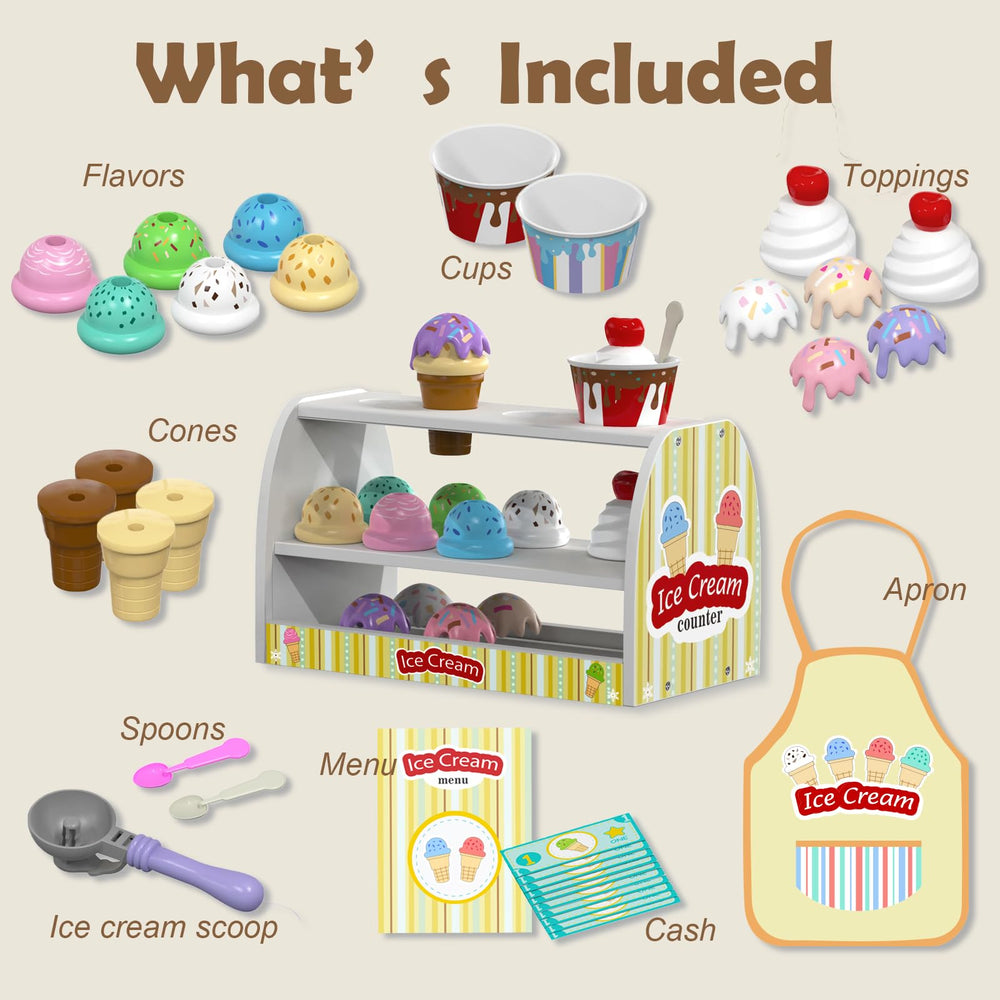 Quimsity Ice Cream Toppings invites tactile exploration with colorful plastic toppings to customize scoops.