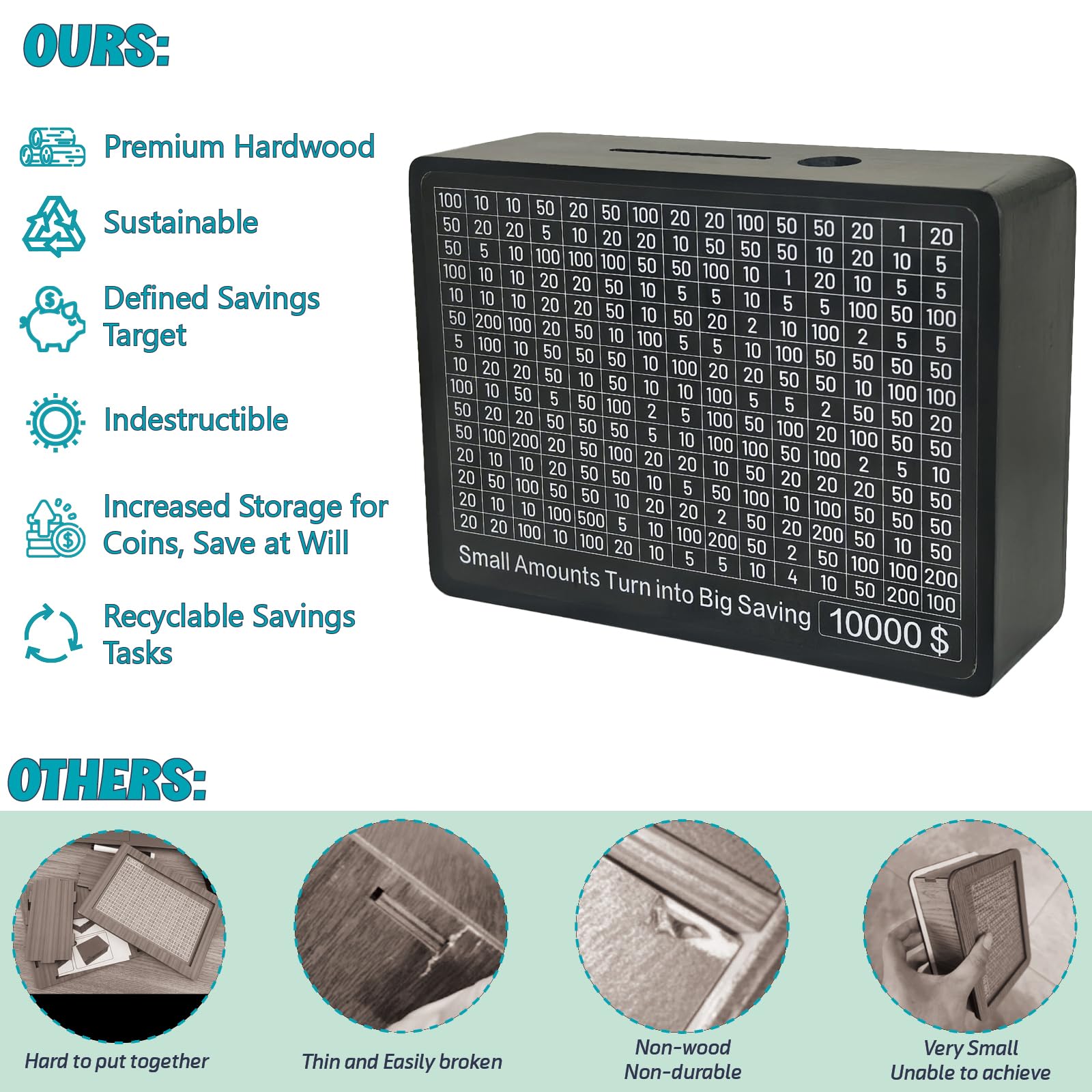 Quincunx wooden money box coin slot ready to collect spare change.