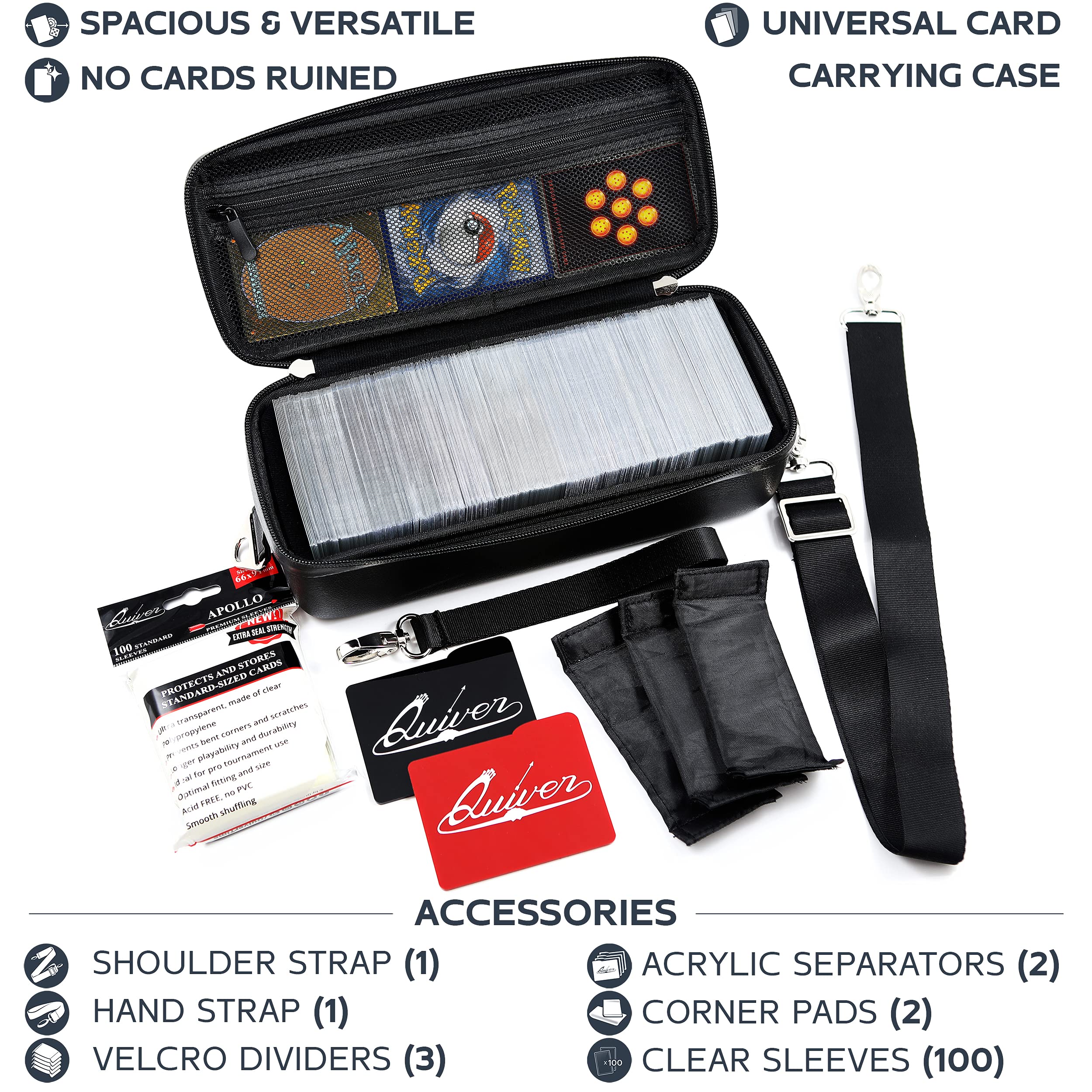 Open Black Bolt case with multiple decks, ideal for game nights and tournaments.