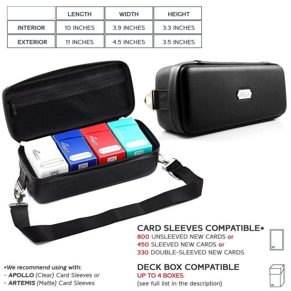 Black Bolt case mesh pocket shown for accessories like sleeves and dice.