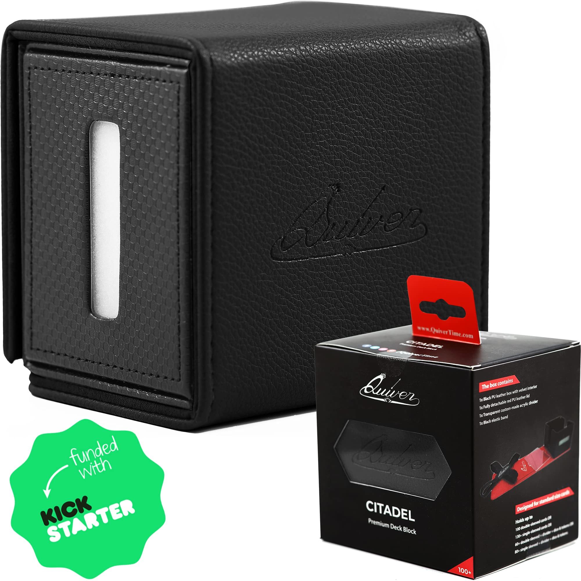 Quiver Time Black Citadel deck box with magnetic closure protects MTG cards during travel.